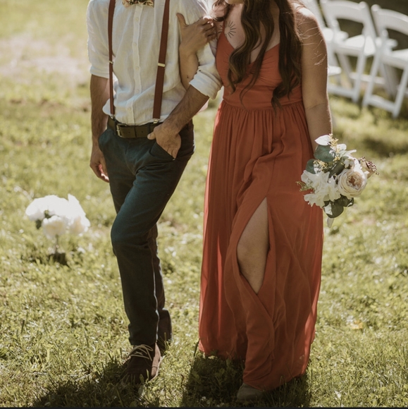 Azazie Zeya Bridesmaid Dress A10 fits like a 6/8 (burnt orange) - Picture 4 of 5